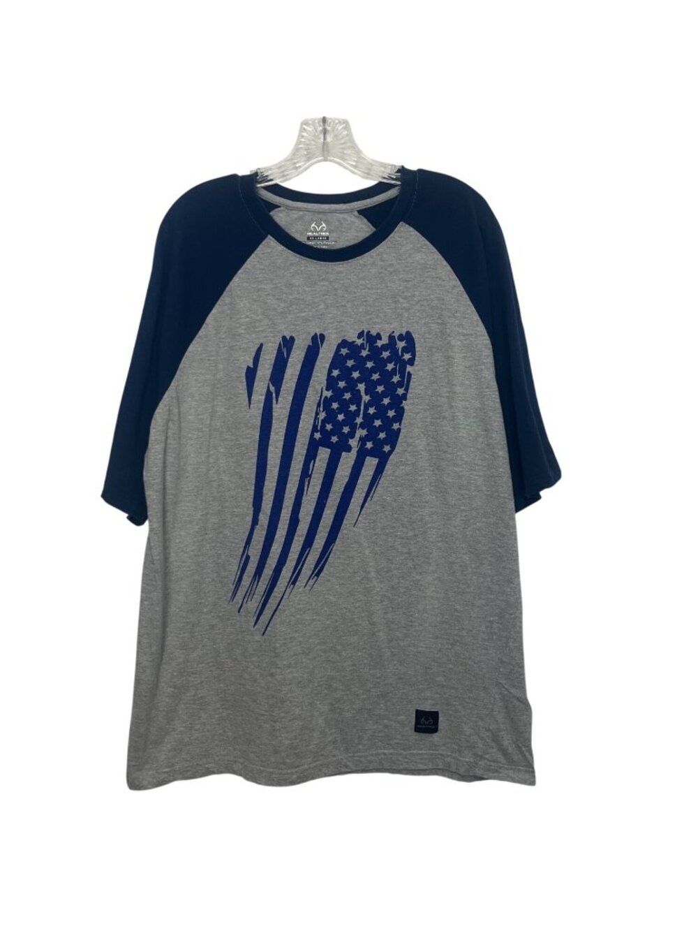Realtree Raglan Tshirt Patriotic Flag Mens XXL Gray Blue